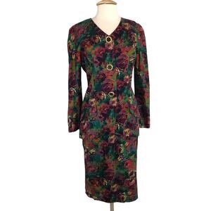 Maggy London Stunning Career Midi Skirt Suit Set V Neck Size 14 Vintage